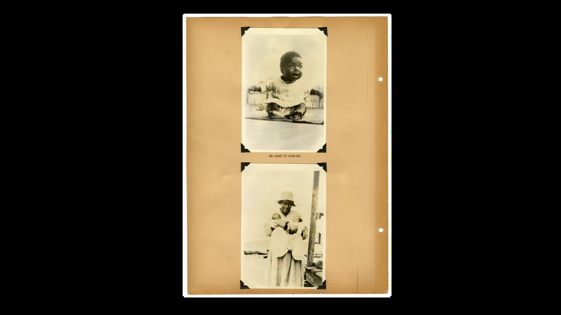 Mounted archival photographs of Mississippi midwives at training events