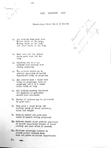Typed outline titled Safe Maternity Care